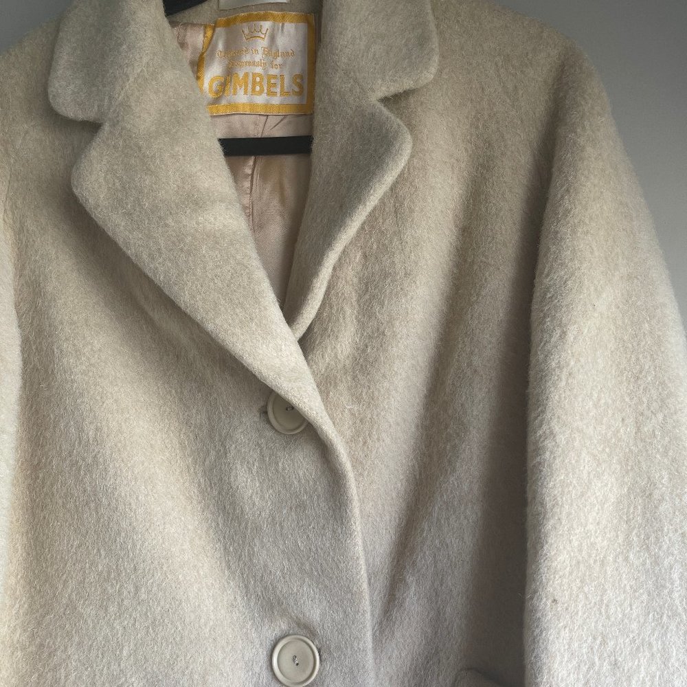 Vintage Marlborough Mohair Gimbel Brothers Long Cream Wool England Medium - Picture 2 of 7